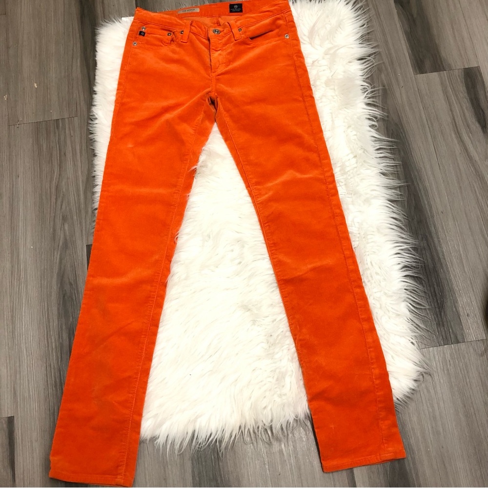 AG Adriano Goldschmied the Stevie Slim Straight Orange Corduroy Jean